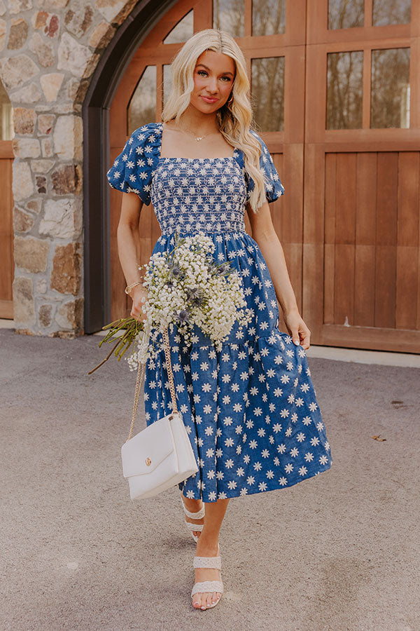 Countryside Retreat Floral Embroidered Midi Dress Image - 1