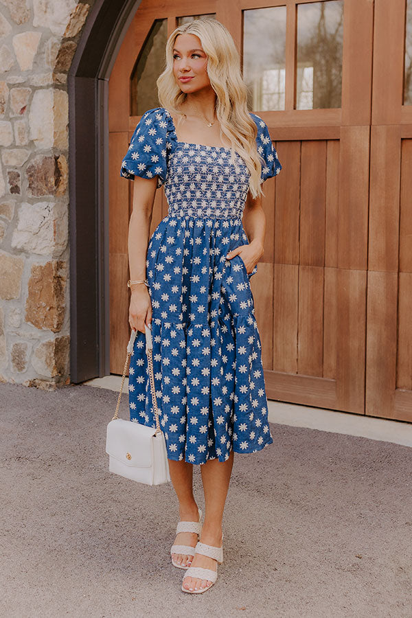 Countryside Retreat Floral Embroidered Midi Dress Image - 3
