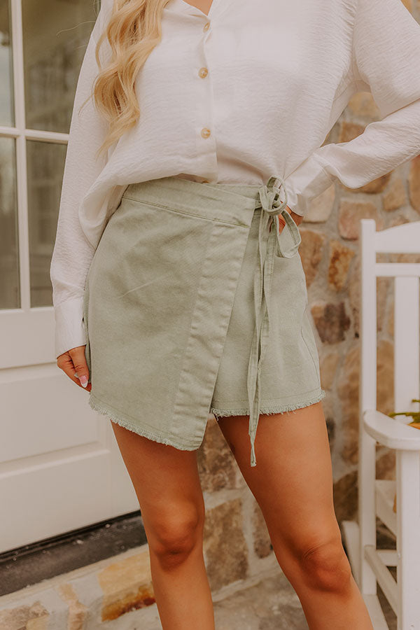 The Alice High Waist Denim Skort in Sage Image - 2