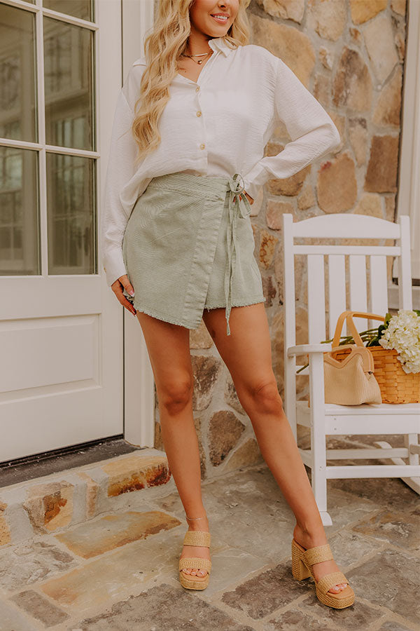 The Alice High Waist Denim Skort in Sage Image - 5