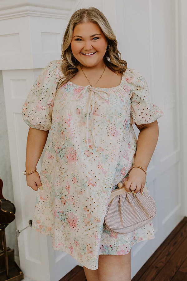 Peach Bellini Floral Eyelet Mini Dress Image - 4