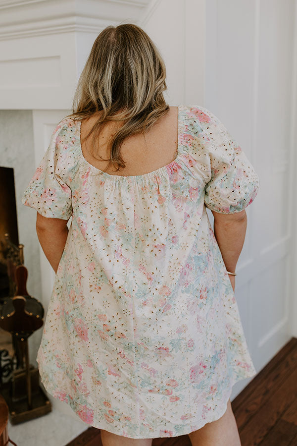 Peach Bellini Floral Eyelet Mini Dress Image - 5