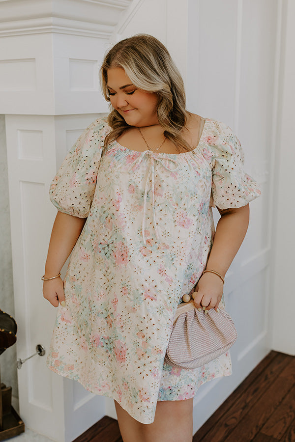 Peach Bellini Floral Eyelet Mini Dress Image - 1