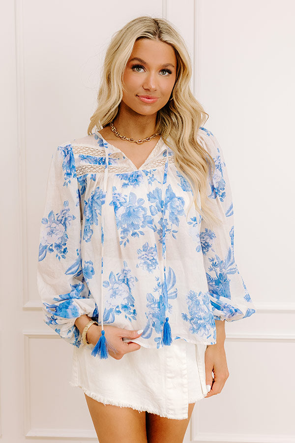 Garden Serenade Floral Top in Blue Image - 3