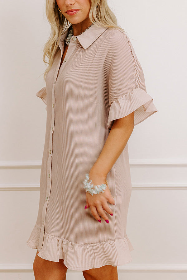Social Club Chic Pleated Mini Dress in Warm Taupe Image - 5
