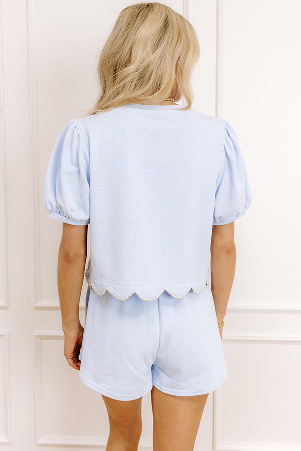 Casual Outing High Waist Pearl Embellished Skort in Sky Blue Image - 5