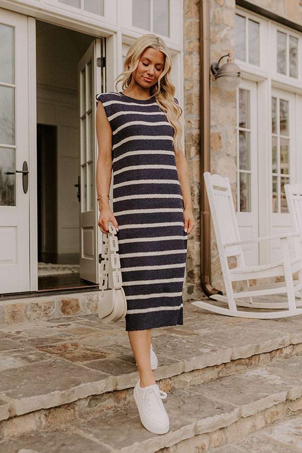 Sunset Sail Knit Midi Dress in Navy Image - 5