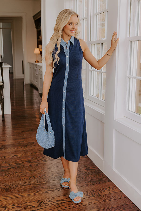 Small Town Bistro Knit Midi Dress in Navy Image - 2
