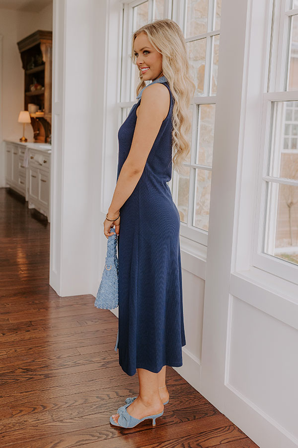 Small Town Bistro Knit Midi Dress in Navy Image - 3