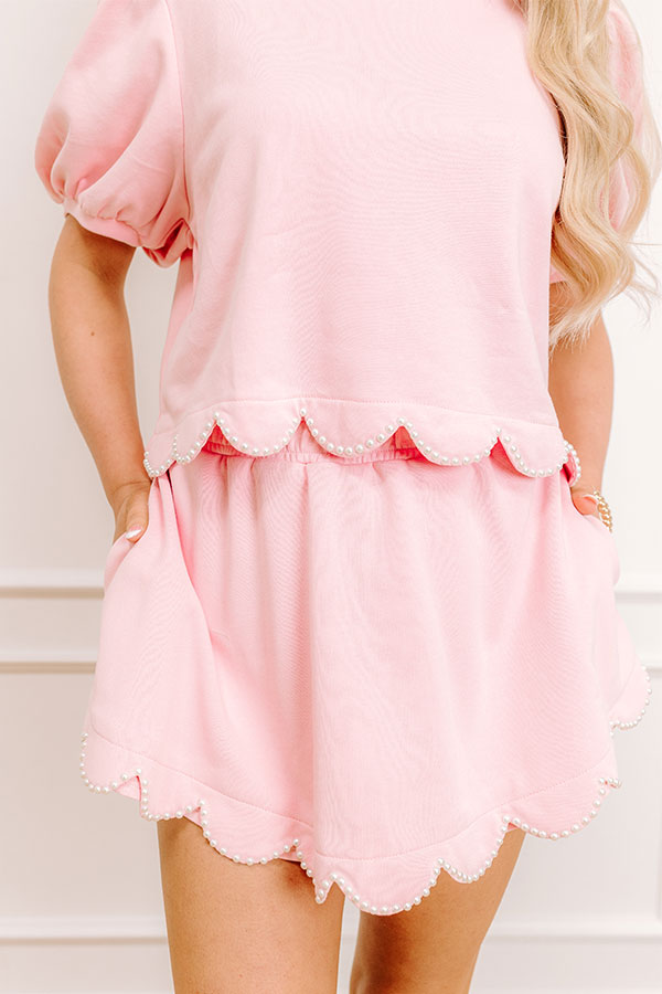 Casual Outing High Waist Pearl Embellished Skort in Pink Image - 3