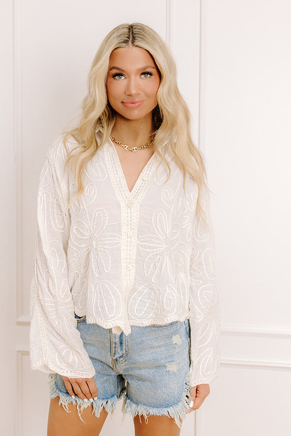 Cafe Cutie Embroidered Button Up Image - 1