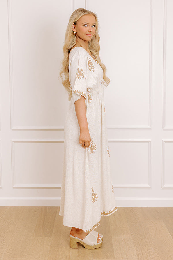Island Oasis Linen-Blend Embroidered Midi Dress Image - 3