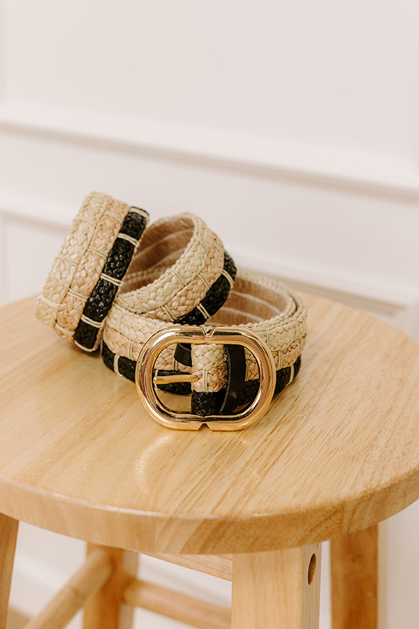 Coastal Cutie Raffia Woven Belt in Black Image - 1