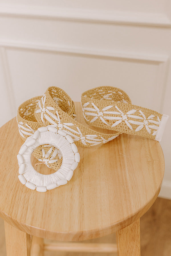 Coastal Cruise Raffia Woven Belt in White Image - 1