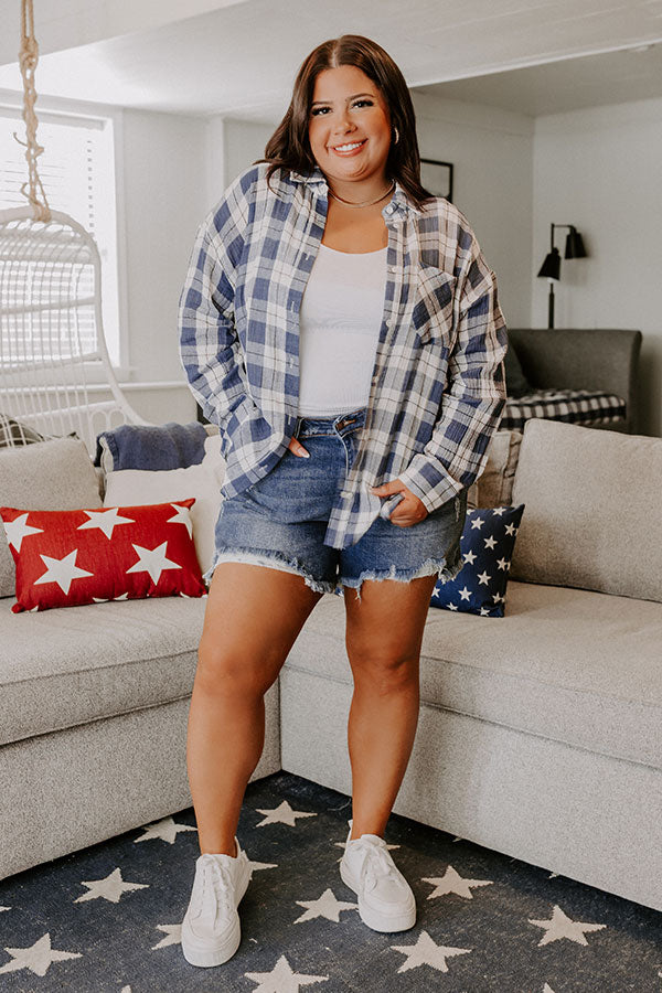 Countryside Charm Oversized Plaid Button Up Curves Image - 5