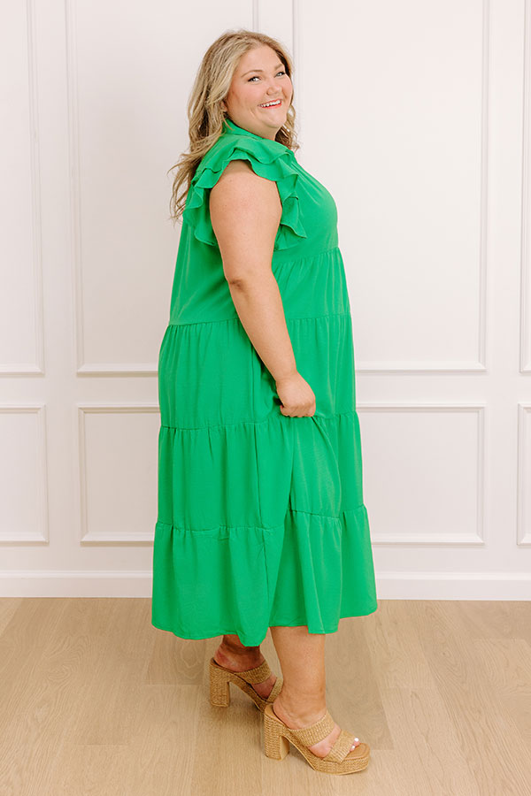 Sunny Spritzer Tiered Midi Dress in Kelly Green Curves Image - 2