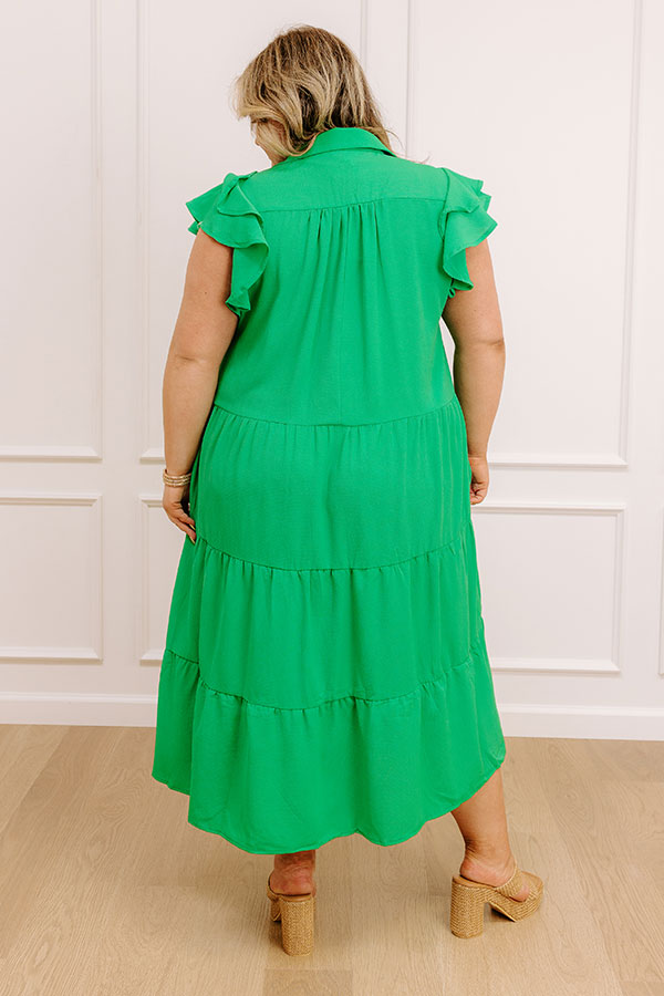 Sunny Spritzer Tiered Midi Dress in Kelly Green Curves Image - 3