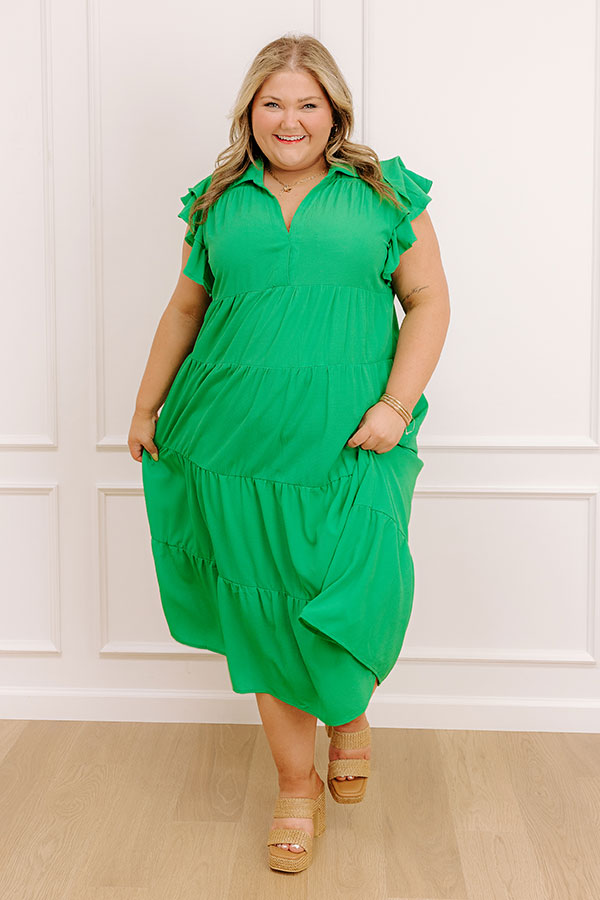 Sunny Spritzer Tiered Midi Dress in Kelly Green Curves Image - 4