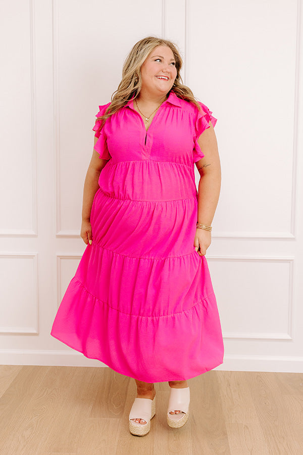 Sunny Spritzer Tiered Midi Dress in Hot Pink Curves Image - 2
