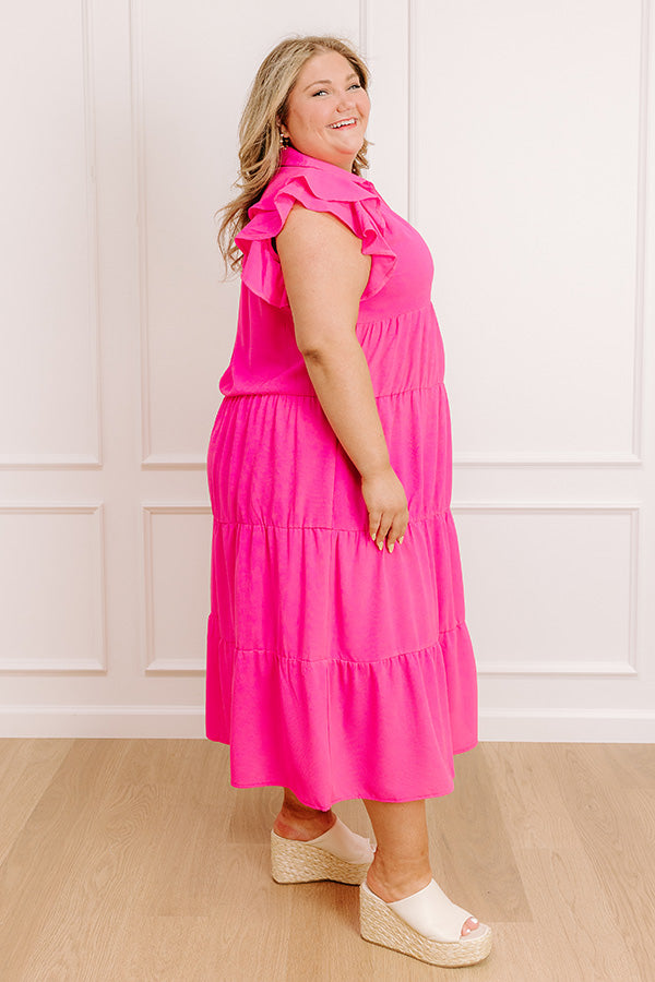 Sunny Spritzer Tiered Midi Dress in Hot Pink Curves Image - 4