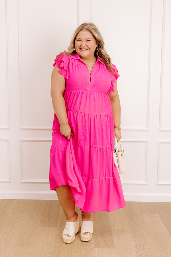 Sunny Spritzer Tiered Midi Dress in Hot Pink Curves Image - 1