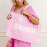 Beach Embroidered Canvas Tote in Pink Image - 1
