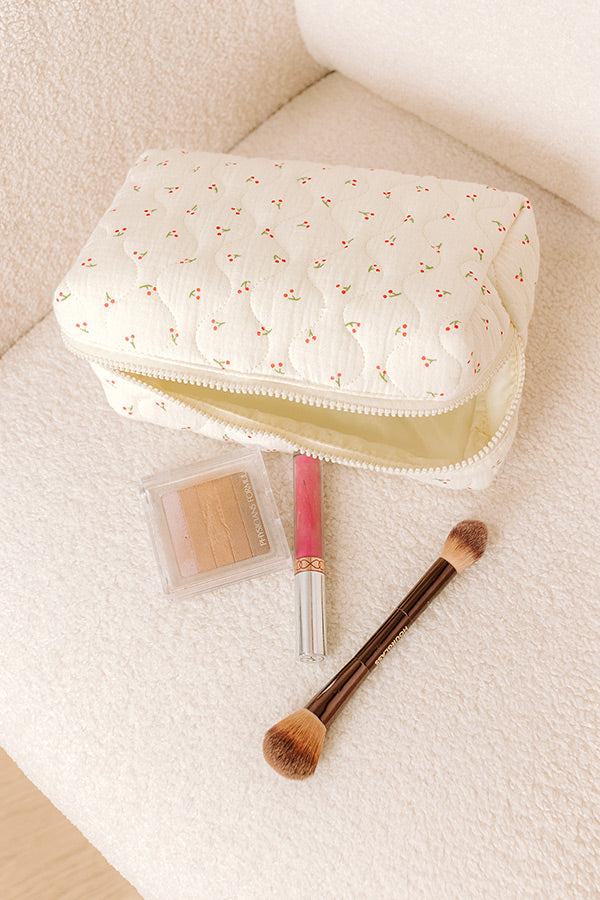 Quilted Keeper Cosmetic Bag in Cherry Print Image - 1