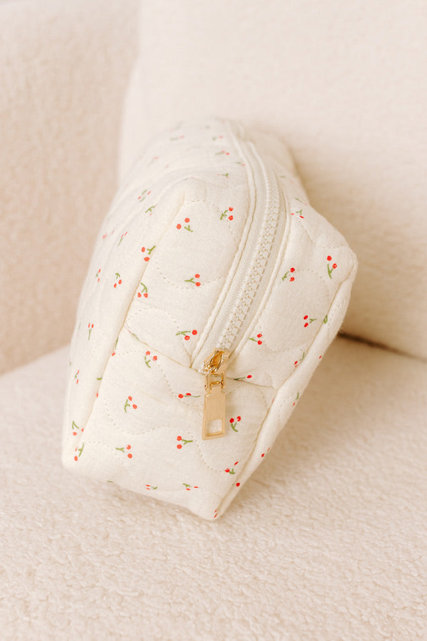Quilted Keeper Cosmetic Bag in Cherry Print Image - 2