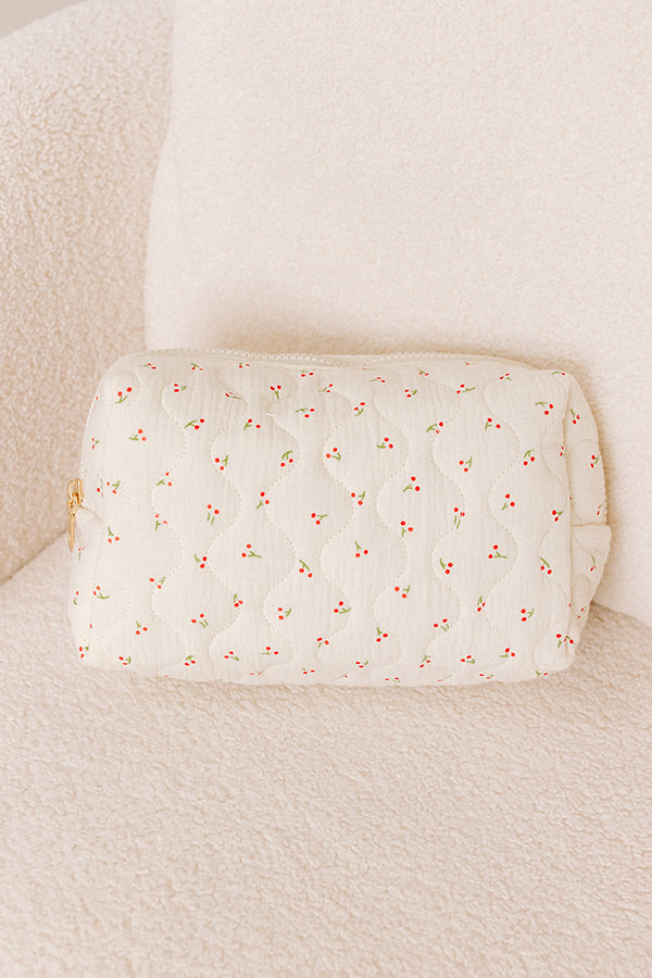 Quilted Keeper Cosmetic Bag in Cherry Print Image - 3