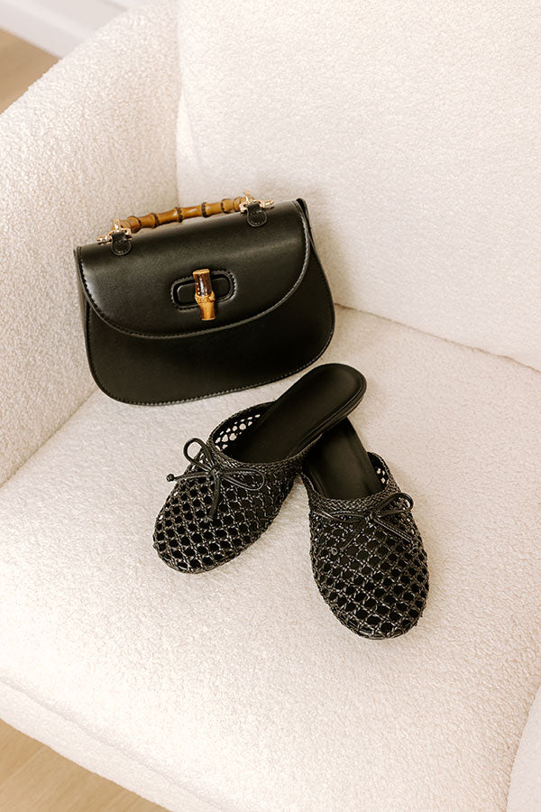 The Elsie Faux Leather Woven Flats in Black Image - 4