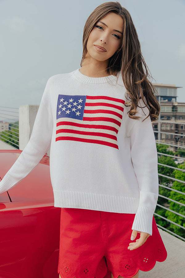 American Girl Embroidered Knit Sweater in White Image - 2