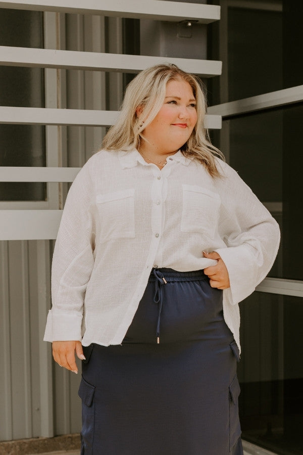 Seaside Breeze Linen-Blend Button Up Curves