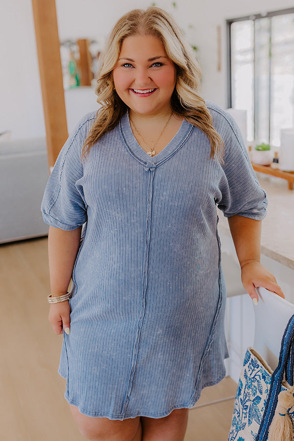 Girls Brunch Ribbed T-shirt Mini Dress in Airy Blue Curves Image - 5