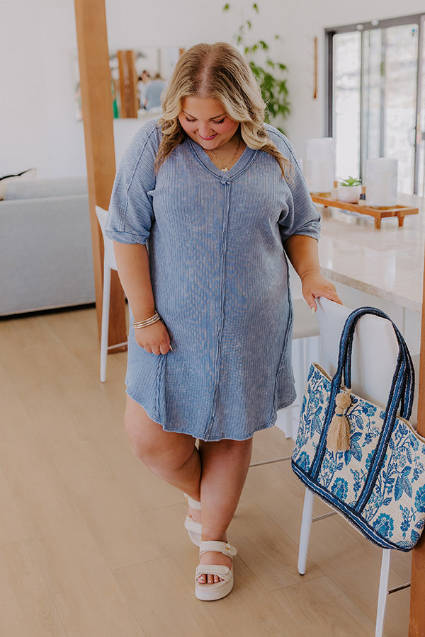 Girls Brunch Ribbed T-shirt Mini Dress in Airy Blue Curves Image - 2