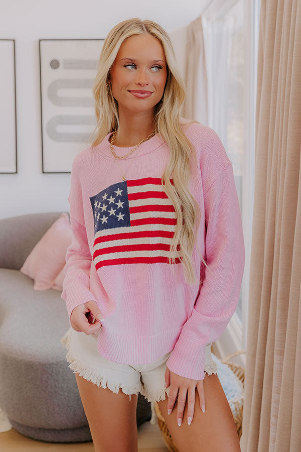 American Girl Embroidered Knit Sweater in Pink Image - 3