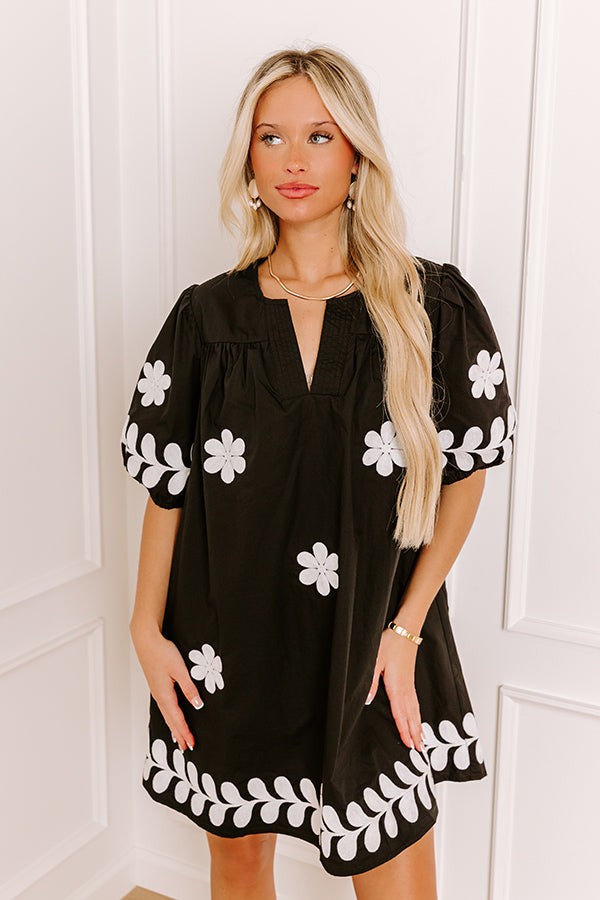 Brunch Babe Floral Embroidered Mini Dress in Black Image 1