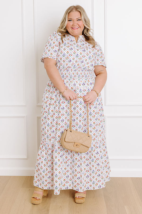 Brunch Babe Floral Maxi Dress in White Curves Image 1