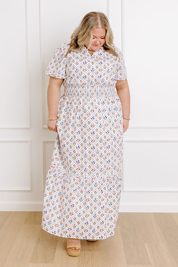 Brunch Babe Floral Maxi Dress in White Curves Image 4