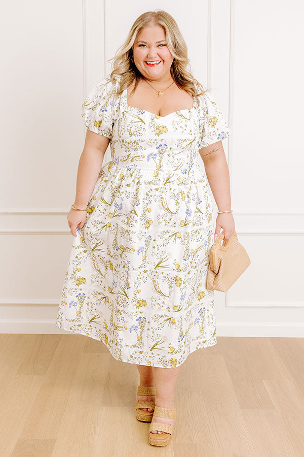 Simply Unforgettable Floral Midi Dress in White Curves Image 1