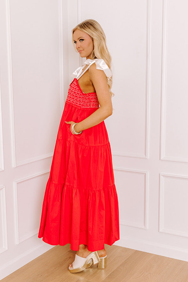Favorite Love Story Smocked Midi in Red Image 5