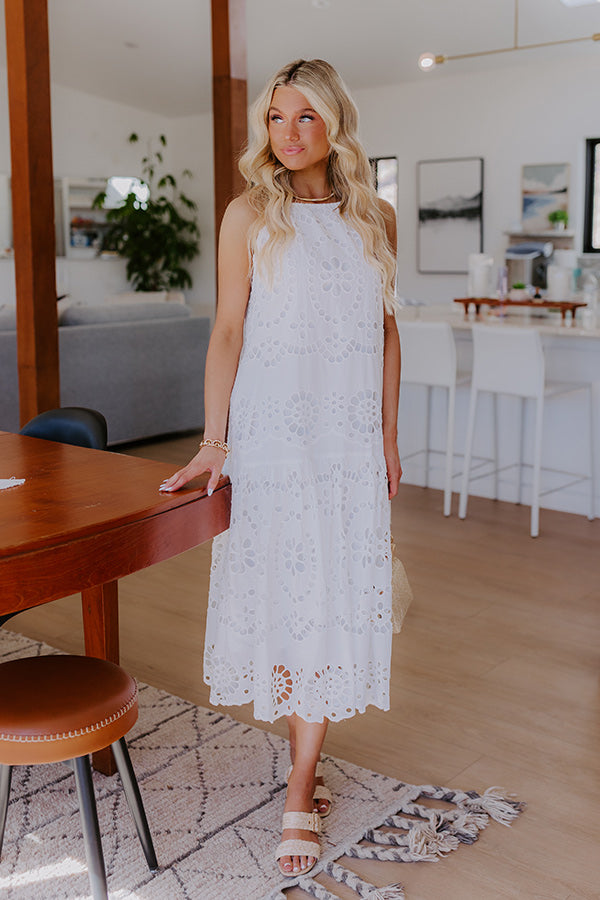 Happy Energy Eyelet Midi Dress in White Image - 1