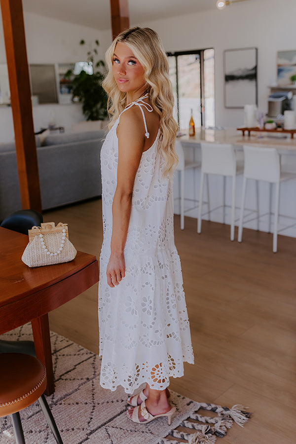 Happy Energy Eyelet Midi Dress in White Image - 5
