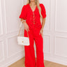 Vineyard Villa High Waist Embroidered Pants in Red Image 1