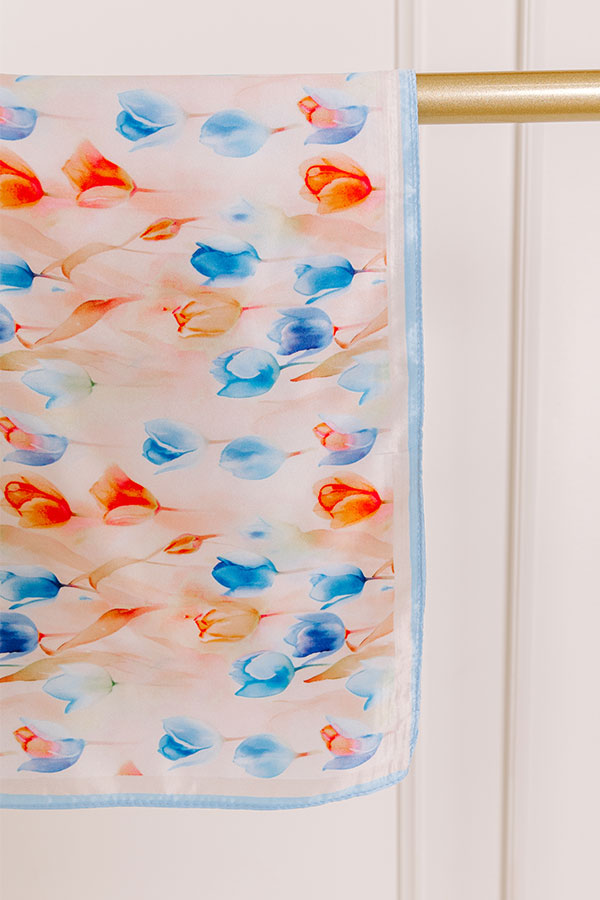 Tulip Fields Satin Hair Scarf in Sky Blue Image 1