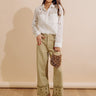 The Clara High Waist Wide Leg Eyelet Jean in Light Martini Olive Image - 1