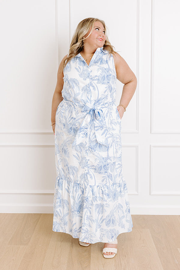 Boardwalk Stroll Floral Maxi Dress in Sky Blue Curves Image 3