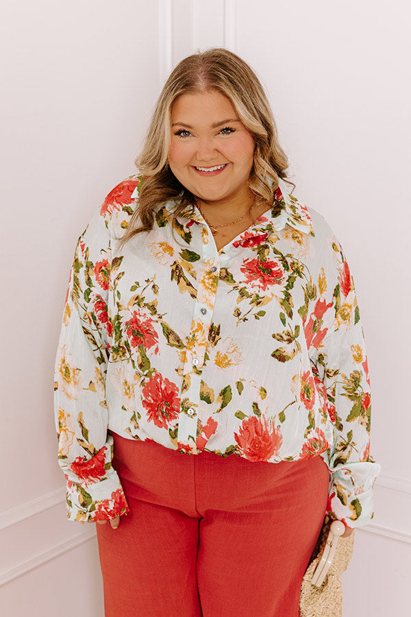 Serene Gardens Floral Button Up in Limpet Shell Curves