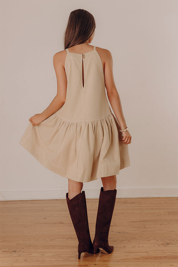 Always In Style Denim Mini Dress in Beige Image - 4