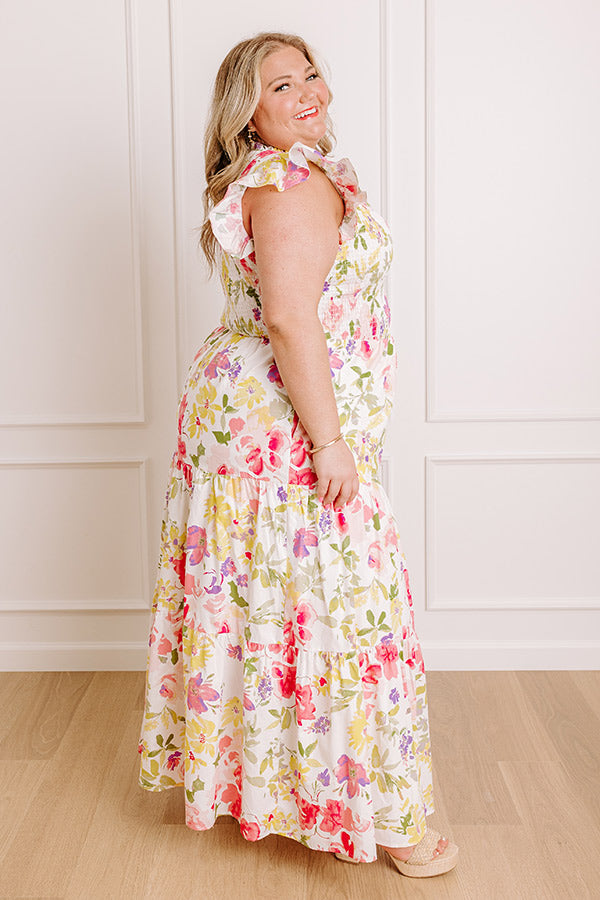 Gleaming Smile Floral Smocked Midi Dress in Blush Curves Image 5