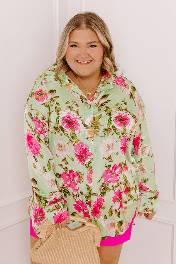 Serene Gardens Floral Button Up in Mint Curves Image - 2